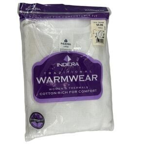 Indera Cotton Rich White Waffle Thermal Long Sleeve Shirt Womens Size Large